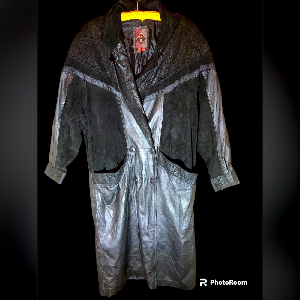 Genuine leather Trench coat (L) paisley pattern, Vintage
